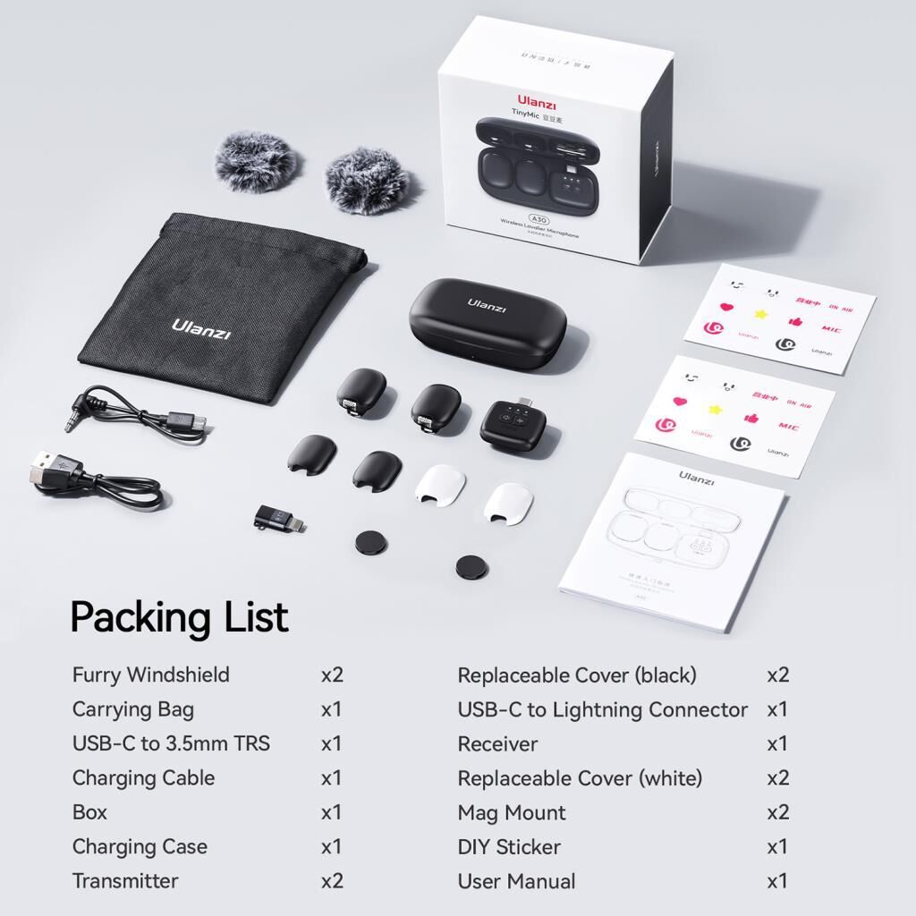 Ulanzi A30 Tiny 2 Kişilik Mikrofon Seti - Siyah