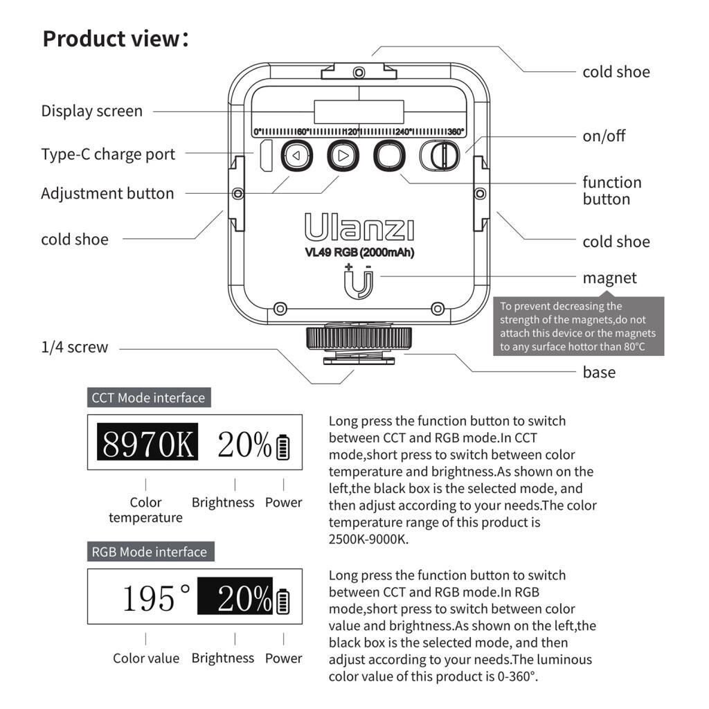 Ulanzi VL49 RGB Mini Led Vlogger Youtuber Işık