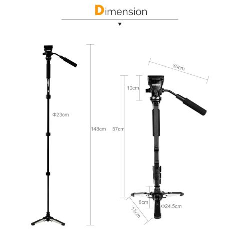Yunteng VCT-288 Profesyonel Tripod Monopod Hidroli