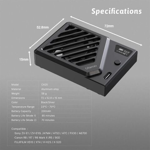 Ulanzi CA25-S Sony/Fujifilm/Canon/Nikon Kameralar İçin Soğutma Fanı