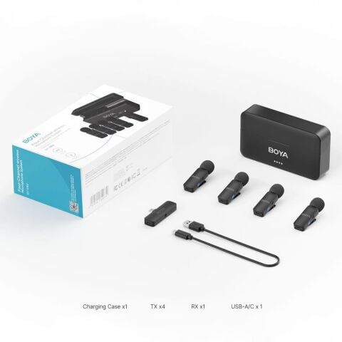 Boya BY-V4 4 Kişilik Şarj Kutulu Kablosuz Mikrofon Seti - 3.5mm TRS