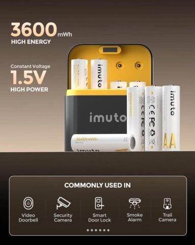 Imuto 3600 mWh AA Lityum Şarjlı Pil Seti (8’li) + 8 Yuvalı Şarj Ünitesi