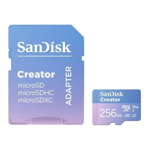 SanDisk Creator 256GB 190/130MB/s UHS-I U3 A2 V30 256 GB Micro SD Hafıza Kartı - SDSQXAV-256G-IN6M