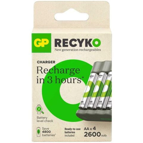 Gp Recyko Şarj Cihazı ve 4x2600 Mah AA Pil