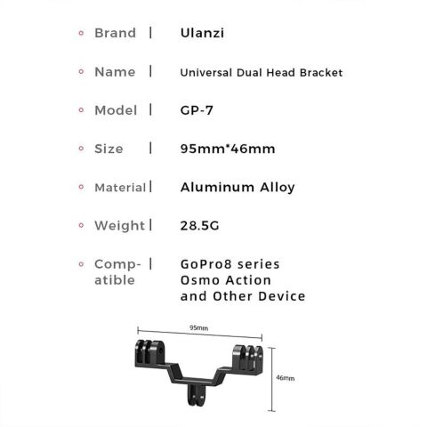 Ulanzi GP-7 İkili Aksiyon Kamera Bağlama Aparatı