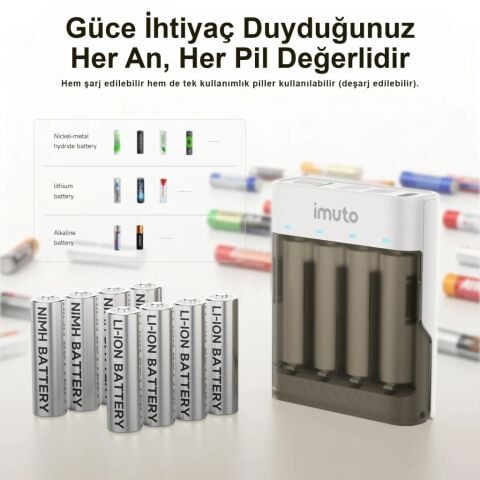Imuto 3600mWh AA Şarj Edilebilir Pil + Power Case Şarj Kiti (4’lü Paket)