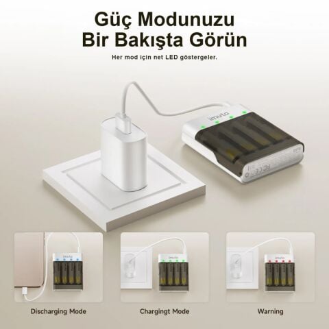 Imuto 3600mWh AA Şarj Edilebilir Pil + Power Case Şarj Kiti (4’lü Paket)