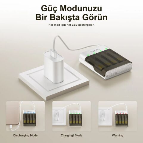 Imuto 3600mWh AA Şarj Edilebilir Pil + Power Case Şarj Kiti (4’lü Paket)
