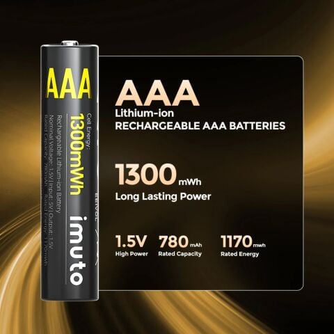 Imuto 1300mWh AAA Şarj Edilebilir Lityum Pil (4’lü Paket)