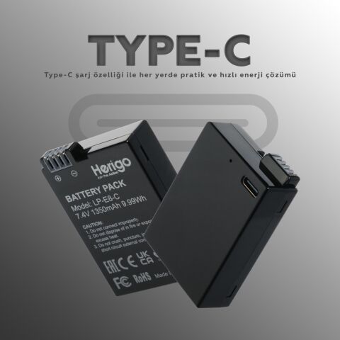 Herigo LP-E8-C 1350mAh Type-C Şarjlı Batarya (LP-E8 Uyumlu)