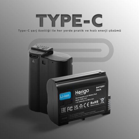 Herigo EN-EL15-C 2040mAh Type-C Şarjlı Batarya (EN-EL15 Uyumlu)