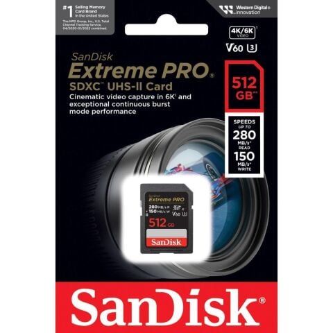 SanDisk Extreme PRO 512GB V60 280MB/s UHS-II SDXC Hafıza Kartı - SDSDXEP-512G-GN4IN