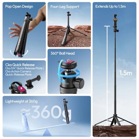 Ulanzi TT24 CKA 146cm Quick Release Selfie Stick Tripod Siyah - S044