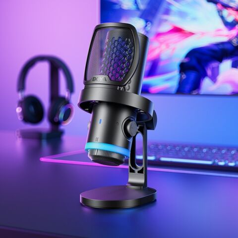 BOYA CastMic G40 RGB Aydınlatmalı Gürültü Engellemeli USB Mikrofon ve Masa Standı