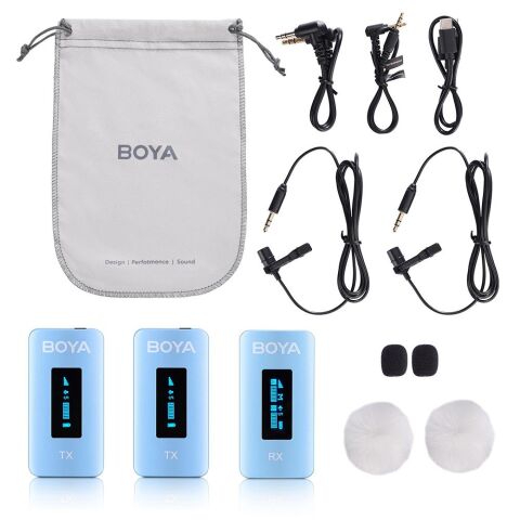 Boya BY-XM6-K2B Kablosuz İkili Yaka Mikrofonu (Mavi)