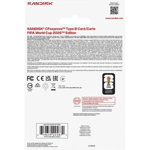 SanDisk Extreme PRO 256GB 1700MB/s CFexpress Type B Hafıza Kartı FIFA World Cup 2026 Edition - SDCFE-256G-GF4NN