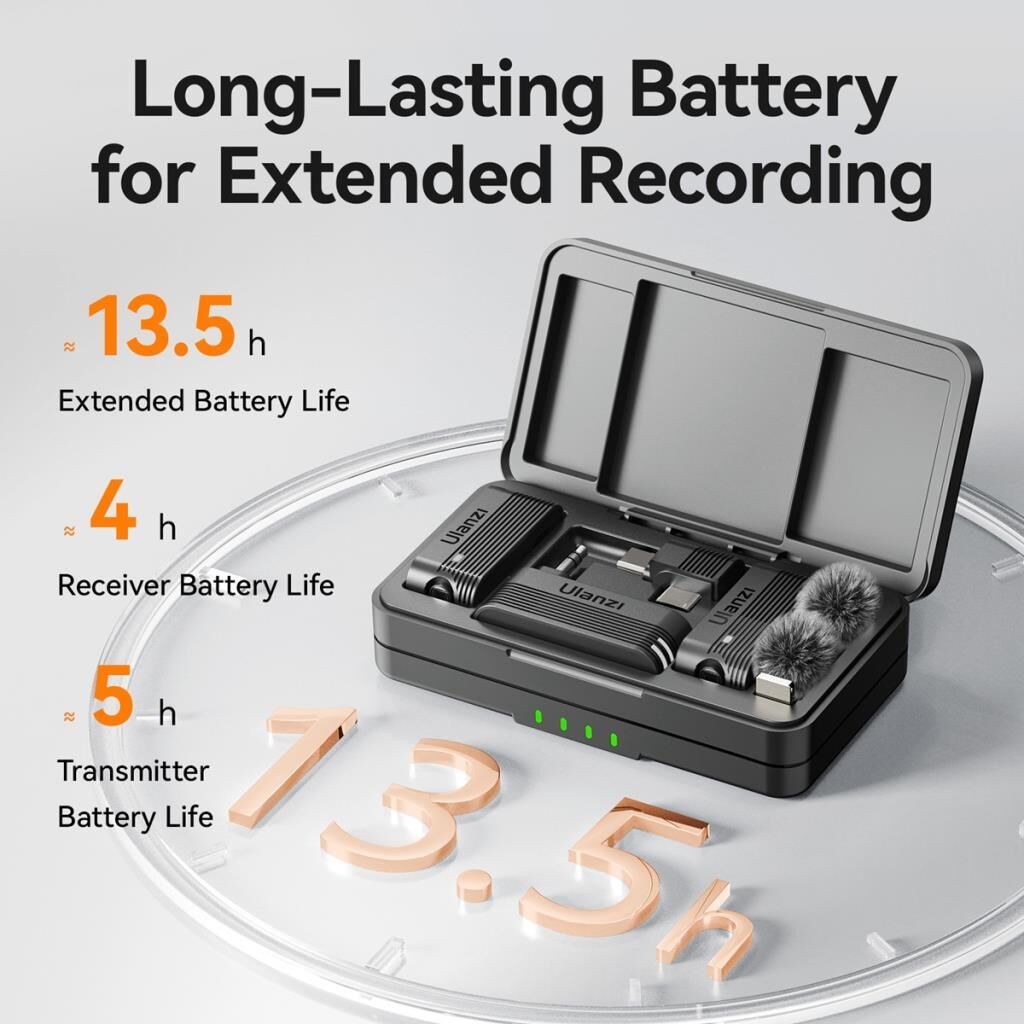 Ulanzi A100 İkili Kablosuz Yaka Mikrofonu (Type-C ve 3.5mm TRS)