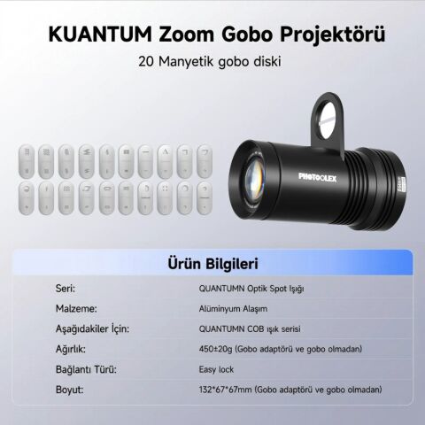 Photoolex Quantum Zoom Gobo Projektör III Işık Efekti Aparatı - PH-314-PL