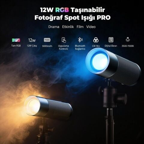 Photoolex Zoom Light Pro 12W RGB LED Spotlight Gobo Fotoğraf Işığı - TF-LS-083FS-G-PL