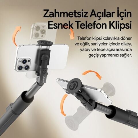 Ulanzi MT86 Otomatik Açılır Telefon Tripodu Selfie Çubuğu Beyaz - S094