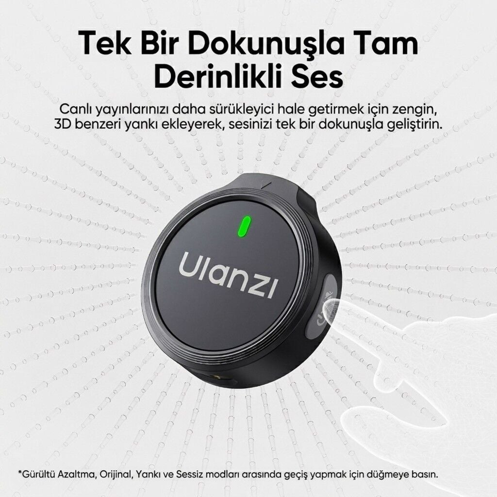 Ulanzi A21 2 Kişilik Kablosuz Yaka Mikrofonu AI Gürültü Azaltma Type-C Siyah Beyaz - A055