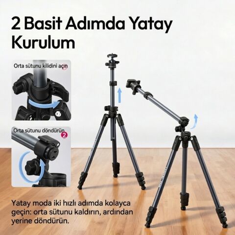Ulanzi TT59 Yatay Kollu Profesyonel Kamera Tripodu Üstten Çekim Standı - T146