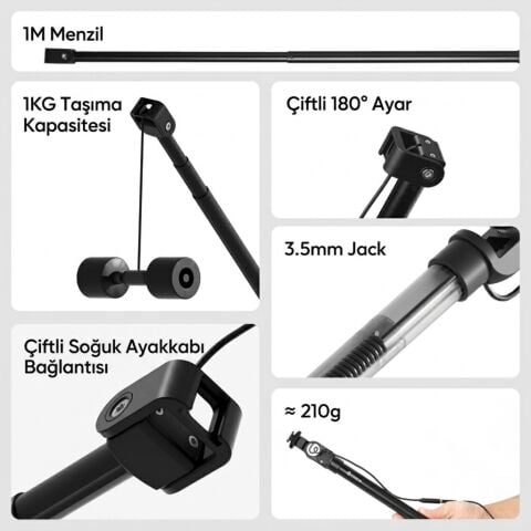 Ulanzi ZJ08 Cold Shoe Mikrofon Uzatma Kolu Ayarlanabilir Boom Arm - S008