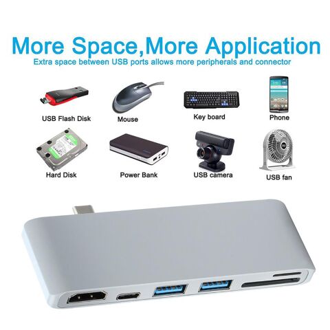 Type-c 6in1 HDMI USB TF SD Çevirici Hub 4K