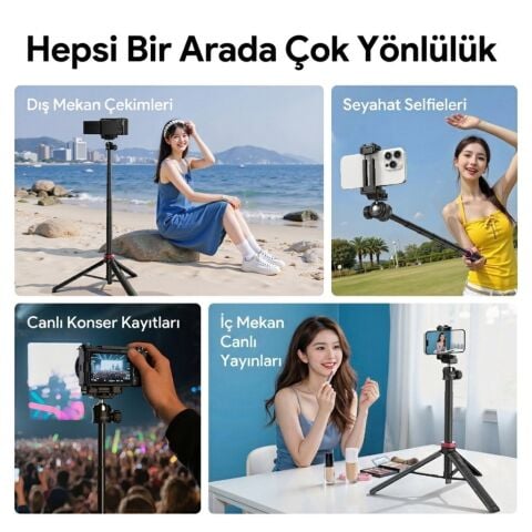 Ulanzi MT-44 149cm 2si 1 Arada Hızlı Açılır Selfie Çubuğu Tripod Telefon Kamera Uyumlu - 2502E