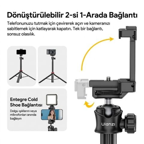 Ulanzi MT-44 149cm 2si 1 Arada Hızlı Açılır Selfie Çubuğu Tripod Telefon Kamera Uyumlu - 2502E