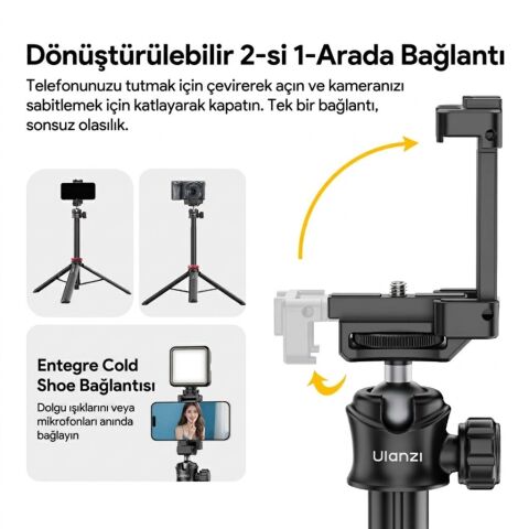 Ulanzi MT-44 149cm 2si 1 Arada Hızlı Açılır Selfie Çubuğu Tripod Telefon Kamera Uyumlu - 2502E