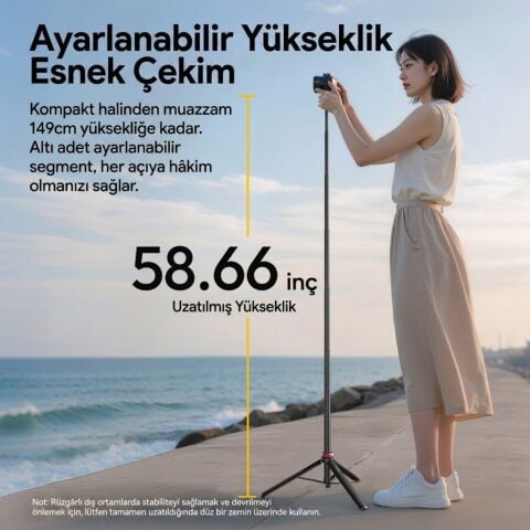 Ulanzi MT-44 149cm 2si 1 Arada Hızlı Açılır Selfie Çubuğu Tripod Telefon Kamera Uyumlu - 2502E