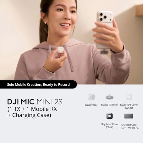 DJI Mic Mini 2S Kablosuz Yaka Mikrofon Seti (1 TX + 1 Mobile RX + Şarj Kutusu)