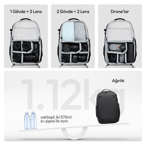 Ulanzi YY038 Urban Travel V2 22L Fotoğraf Makinesi Sırt Çantası Siyah - B222
