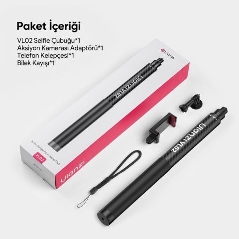 Ulanzi VL02 2.7 Metre Karbon Fiber Uzatılabilir Selfie Çubuğu 800g Taşıma Kapasiteli - T096