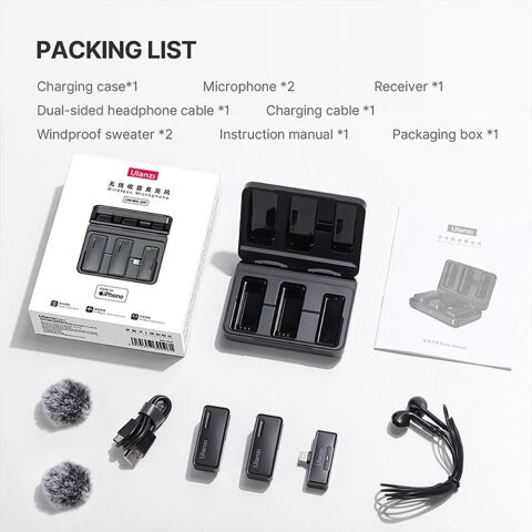 Ulanzi UW-MIC Kablosuz İkili Kayıt Yaka Mikrofonu - Lightning