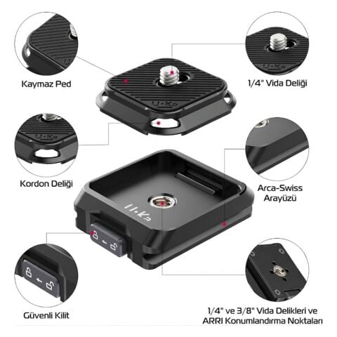 Ulanzi UKA02 Quick Release Plate 1/4'' Vidalı Kamera Montaj Plakası Uka Arca Uyumlu - C017