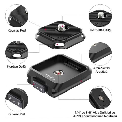 Ulanzi UKA02 Quick Release Plate 1/4'' Vidalı Kamera Montaj Plakası Uka Arca Uyumlu - C017