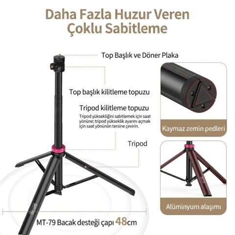 Ulanzi MT-79 2m Alüminyum Hızlı Açılır Tripod Işık Standı ve Işık Ayağı - T075GBB2