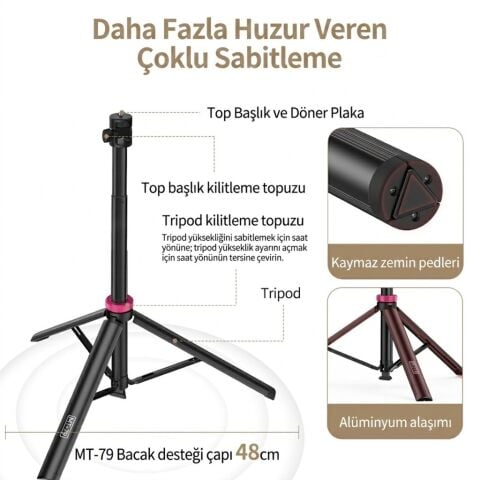 Ulanzi MT-79 2m Alüminyum Hızlı Açılır Tripod Işık Standı ve Işık Ayağı - T075GBB2