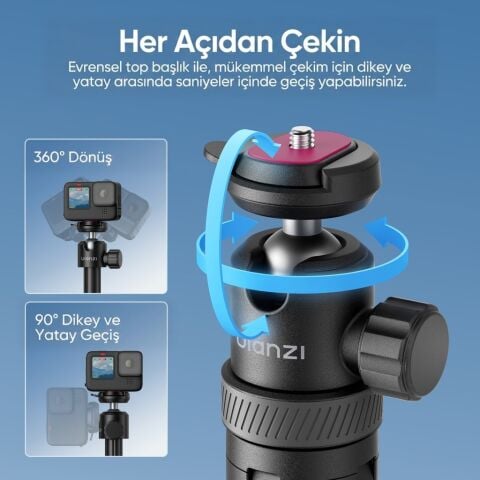 Ulanzi TT24 CKA 146cm Selfie Stick Tripod Kamera ve Telefon Uyumlu - S044A