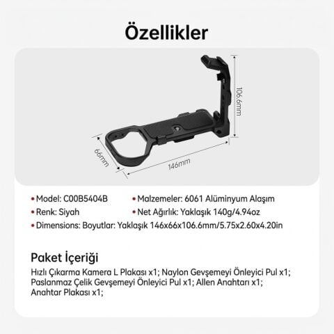 FALCAM F22 F38 F50 Quick Release Kamera L Bracket R5 II R5 R5C R6 R6 II R6 III Uyumlu Siyah - C00B5404B