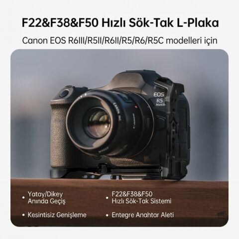 FALCAM F22 F38 F50 Quick Release Kamera L Bracket R5 II R5 R5C R6 R6 II R6 III Uyumlu Siyah - C00B5404B