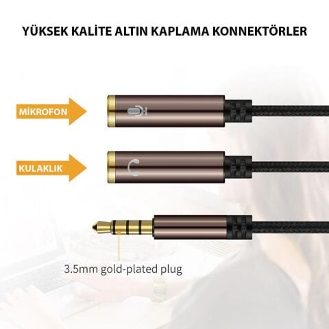 Mikrofon ve Kulaklık Ayırıcı Kablo Yüksek Kalite
