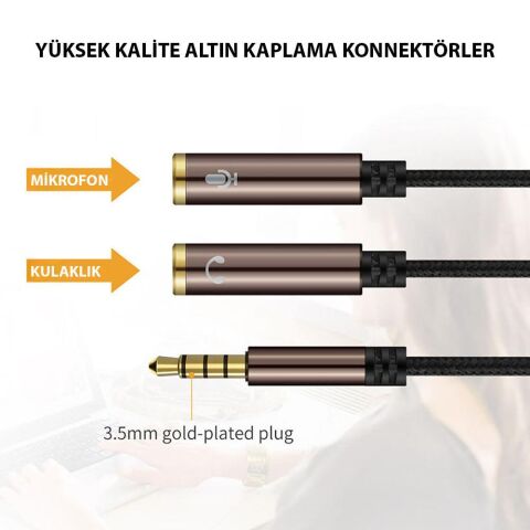 Mikrofon ve Kulaklık Ayırıcı Kablo Yüksek Kalite