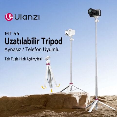 Ulanzi MT-44 149cm 2si 1 Arada Hızlı Açılır Selfie Çubuğu Tripod Telefon Kamera Uyumlu Beyaz - 2503E