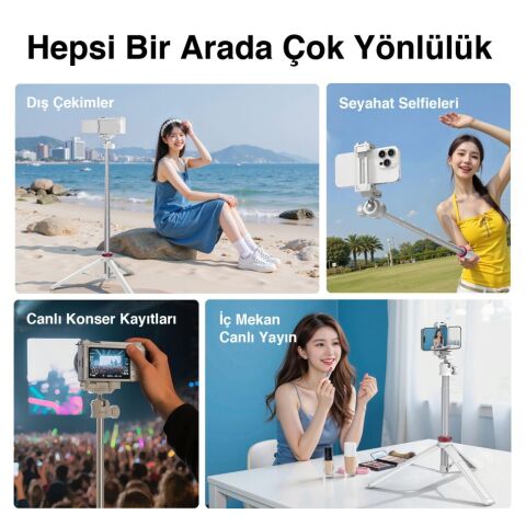 Ulanzi MT-44 149cm 2si 1 Arada Hızlı Açılır Selfie Çubuğu Tripod Telefon Kamera Uyumlu Beyaz - 2503E