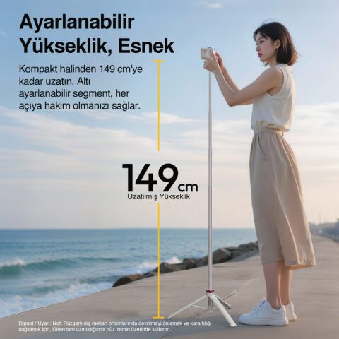 Ulanzi MT-44 149cm 2si 1 Arada Hızlı Açılır Selfie Çubuğu Tripod Telefon Kamera Uyumlu Beyaz - 2503E