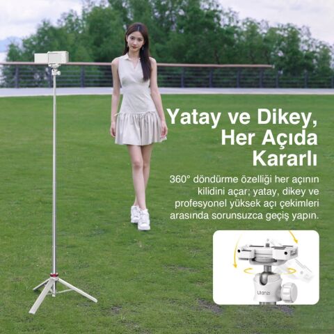 Ulanzi MT-44 149cm 2si 1 Arada Hızlı Açılır Selfie Çubuğu Tripod Telefon Kamera Uyumlu Beyaz - 2503E