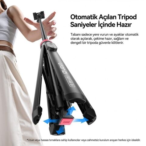 Ulanzi MT-44B 150cm 2 in 1 Otomatik Açılan 4 Ayaklı Selfie Monopod Tripod Siyah - S056